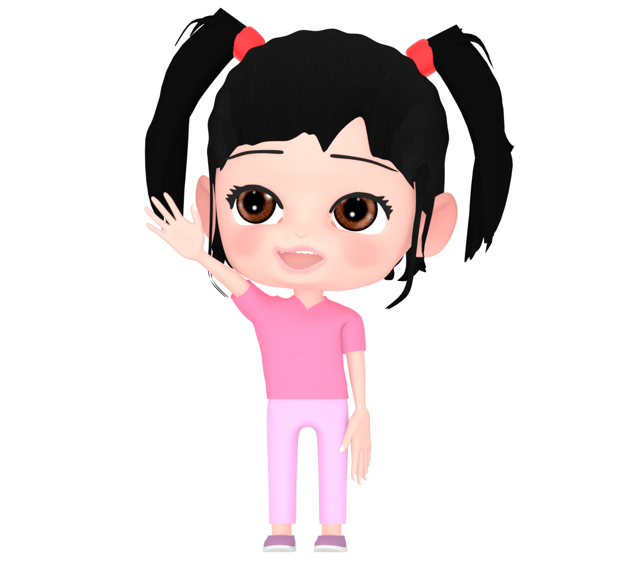 笑顔で手を挙げる女の子のイラスト