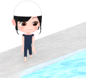 プールサイドを歩く女の子のイラスト