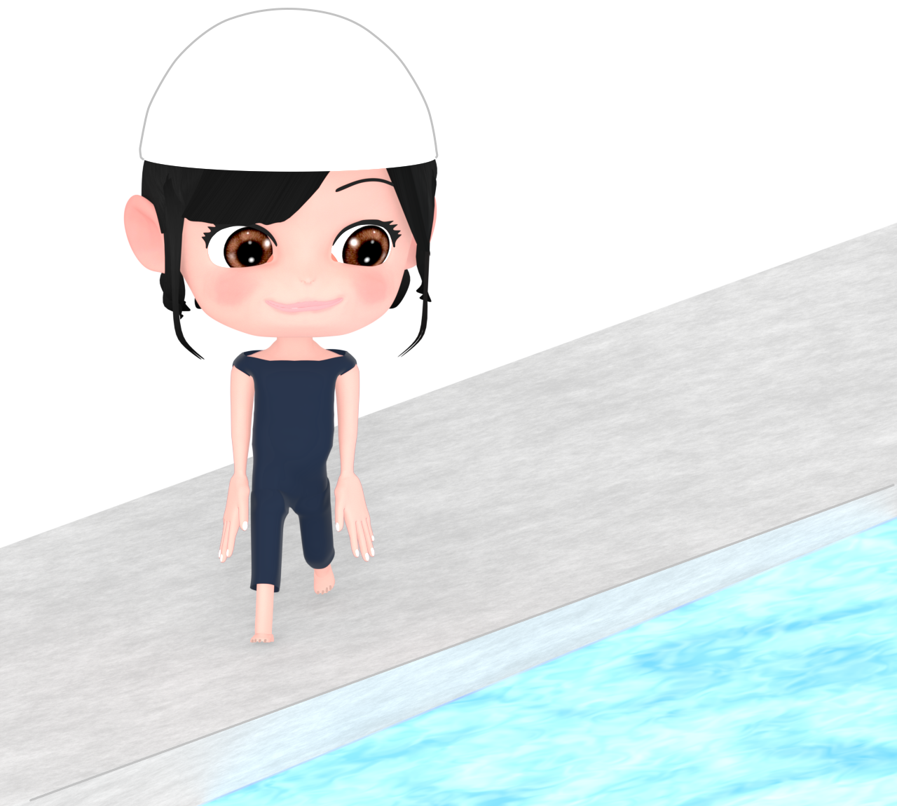 プールサイドを歩く女の子のイラスト