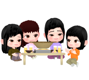 女子会で鍋パーティーをするイラスト