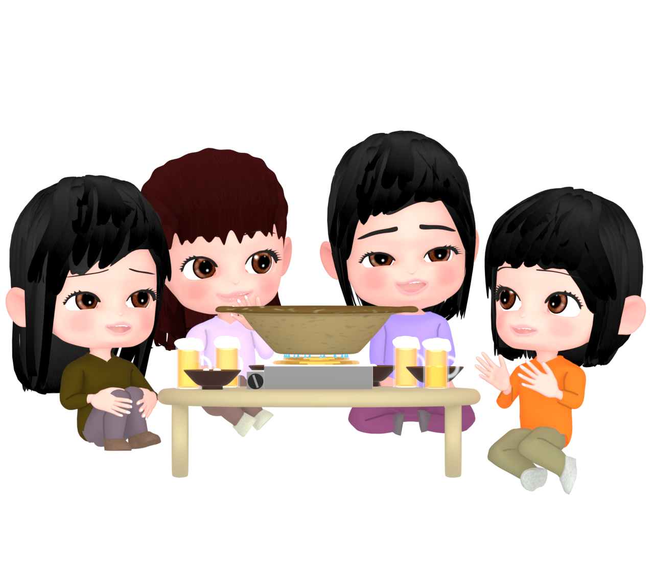 女子会で鍋パーティーをするイラスト