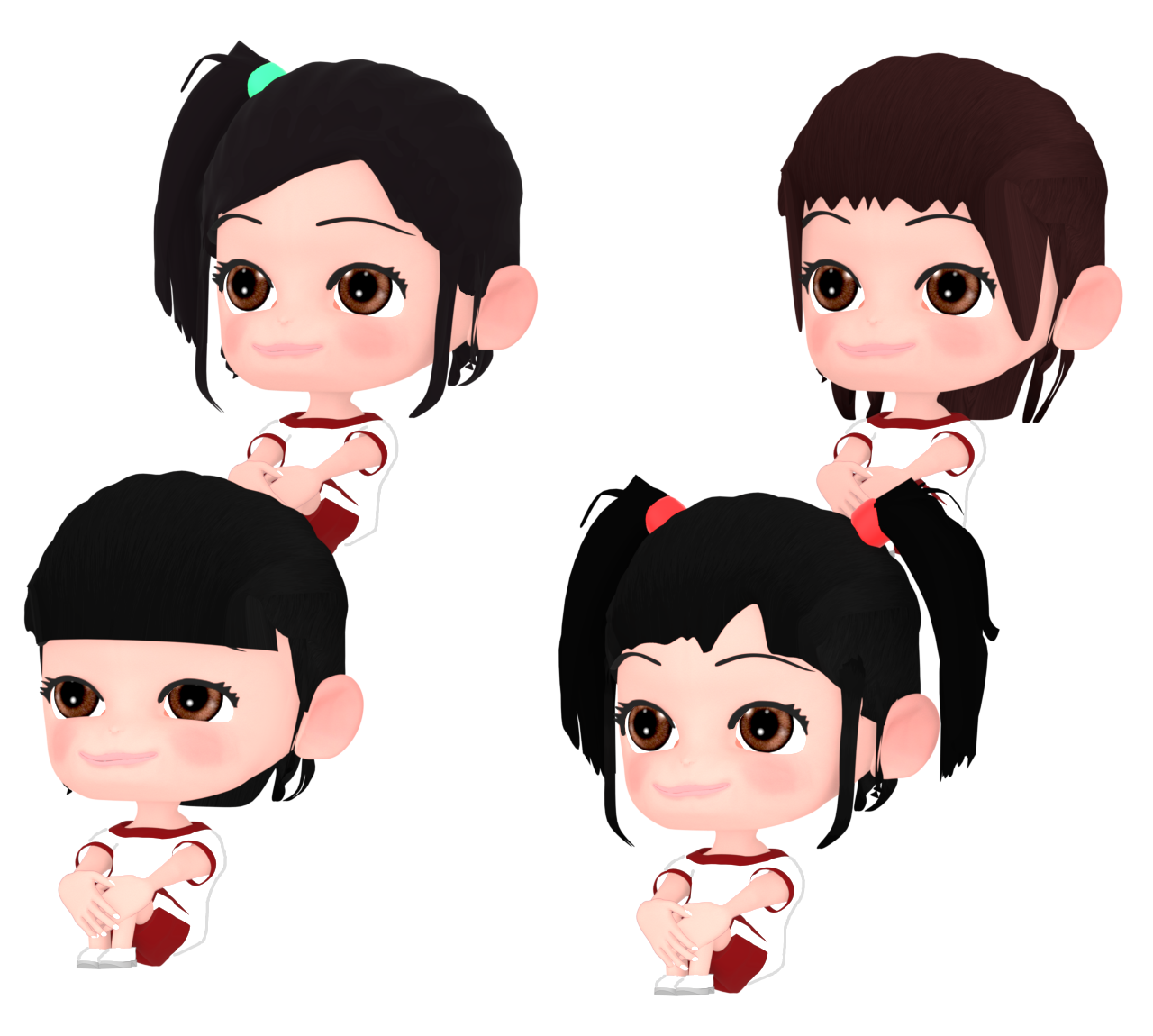 並んで体育座りをする女子のイラスト