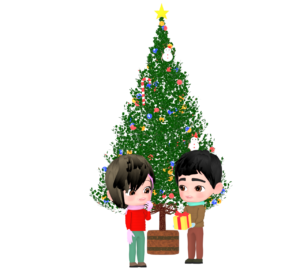 クリスマスにプレゼントを渡すイラスト