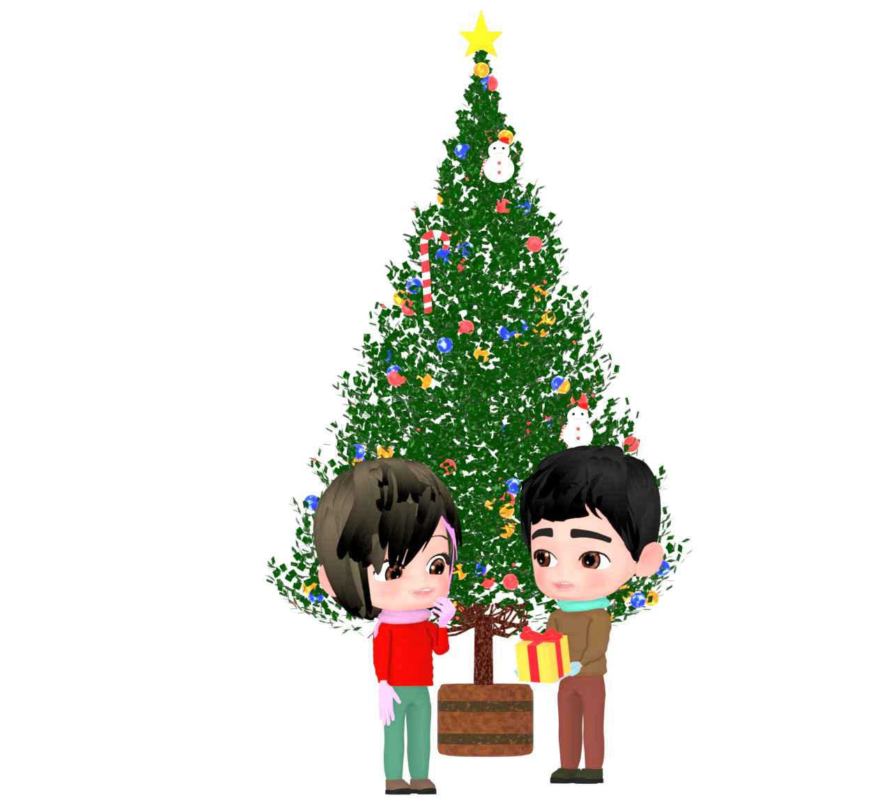 クリスマスにプレゼントを渡すイラスト