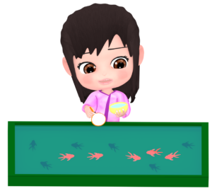 金魚すくいをする女の子のイラスト