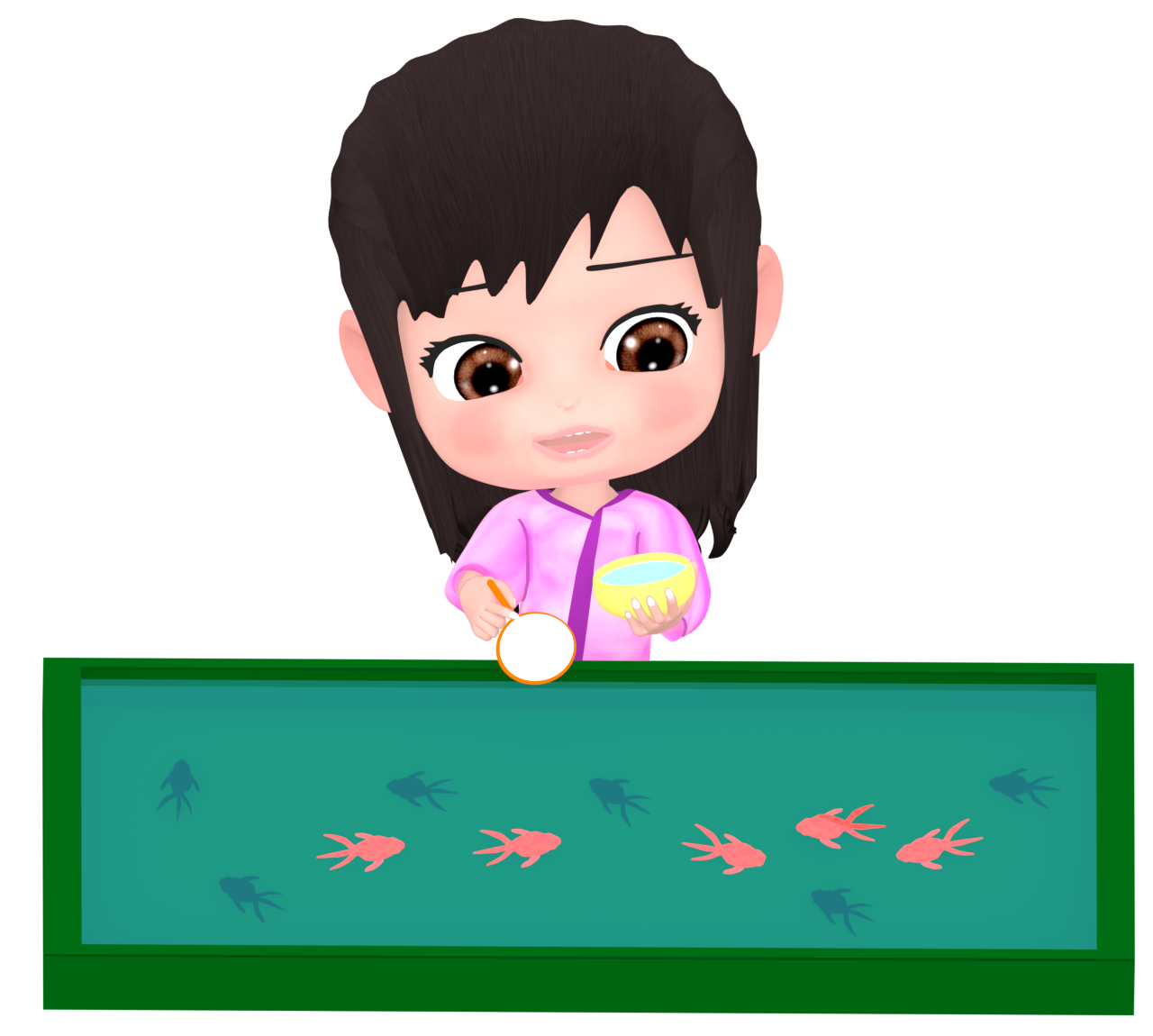 金魚すくいをする女の子のイラスト