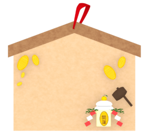 開運を呼ぶ鏡開きの絵馬のイラスト