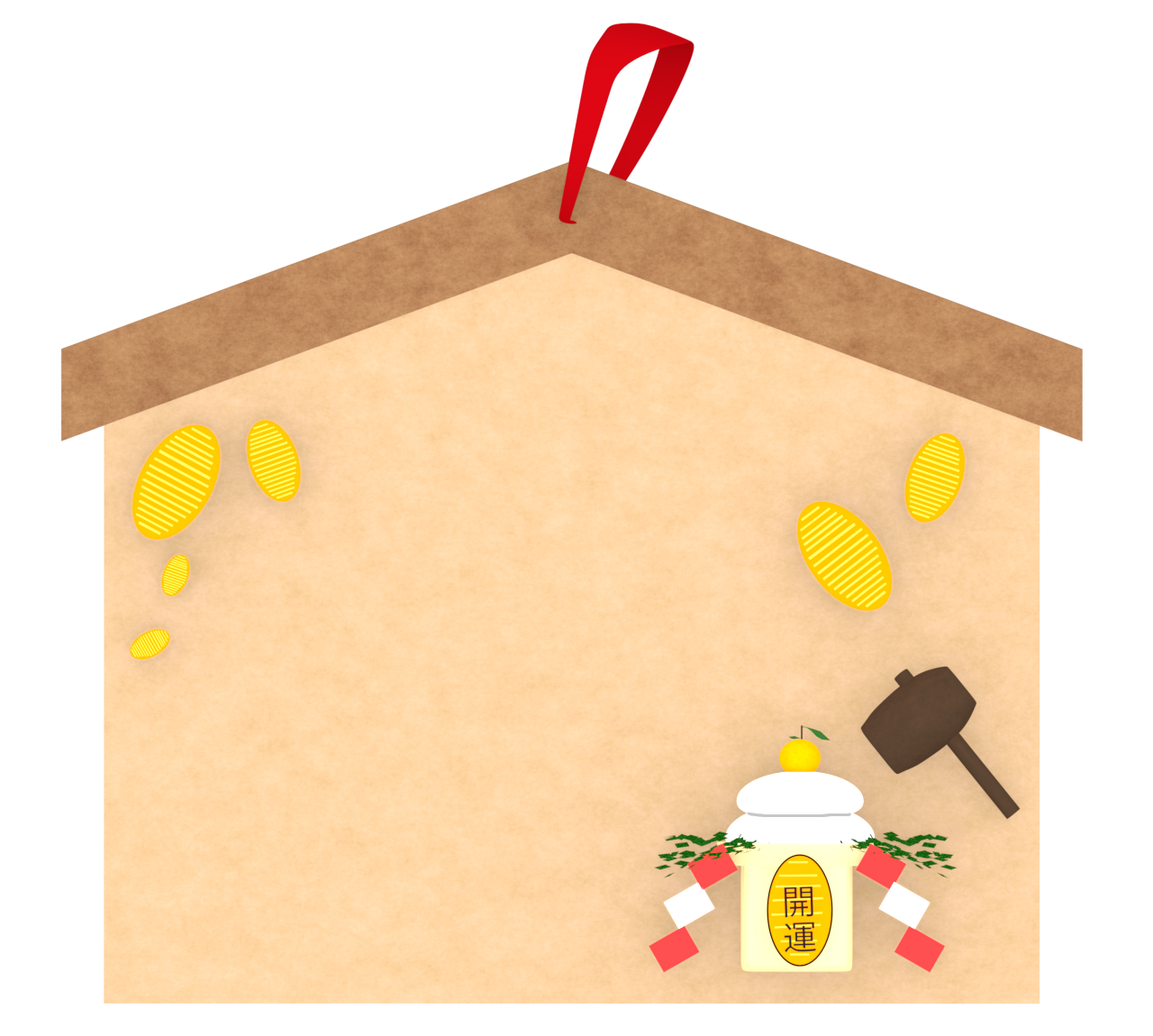 開運を呼ぶ鏡開きの絵馬のイラスト