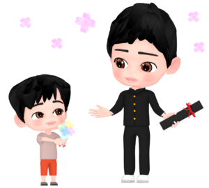 卒業生に花を渡す男の子のイラスト