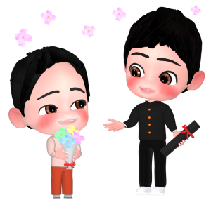 卒業生に花を渡す男の子のイラスト