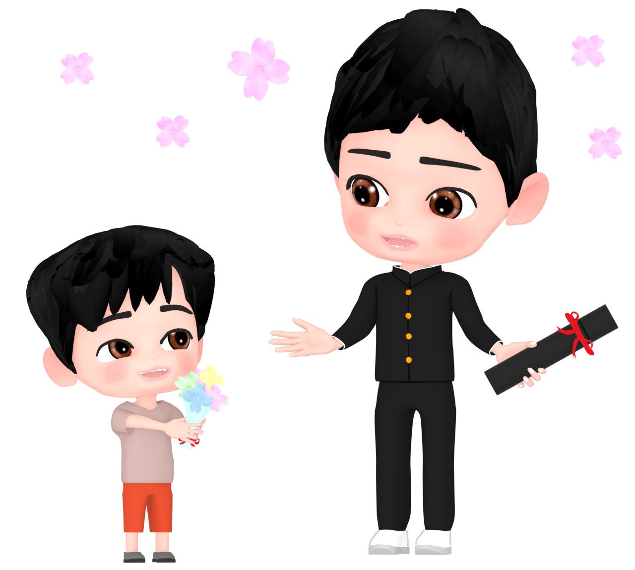 卒業生に花を渡す男の子のイラスト