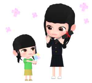 卒業式に花束を渡す女の子のイラスト