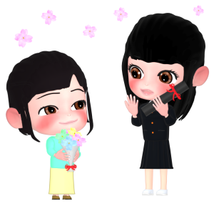 卒業式に花束を渡す女の子のイラスト