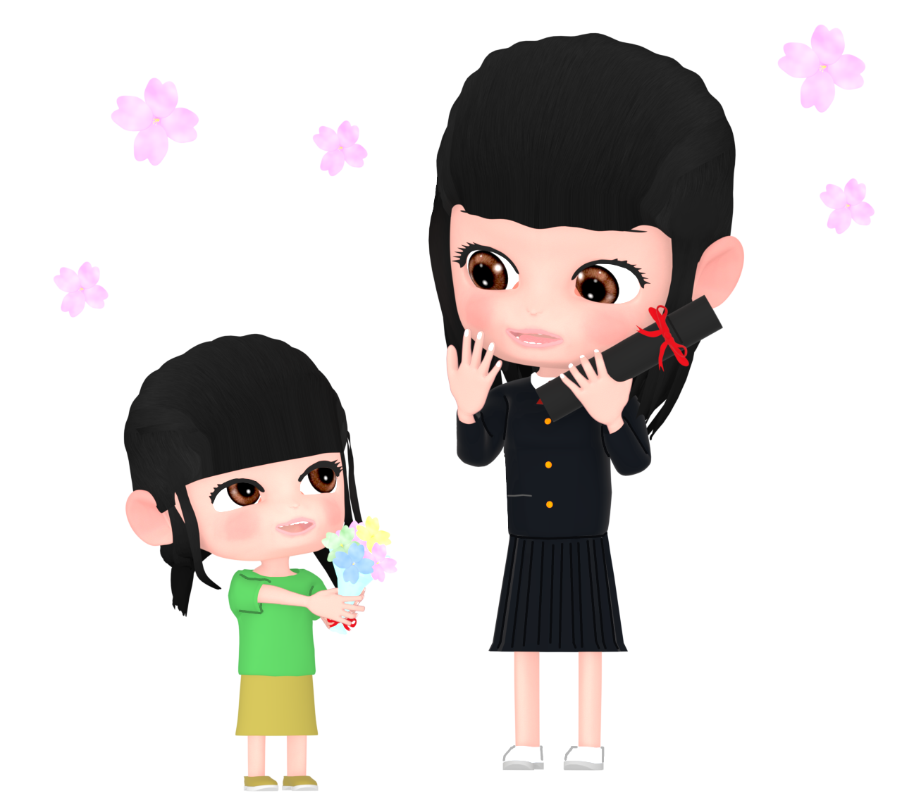 卒業式に花束を渡す女の子のイラスト