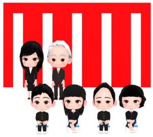 卒業式で椅子に座る学生のイラスト