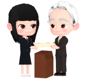卒業証書を受け取る女子生徒のイラスト