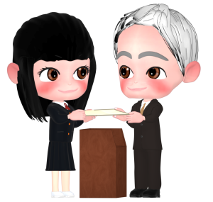卒業証書を受け取る女子生徒のイラスト