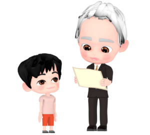 卒業証書を読む先生と受け取る子供のイラスト