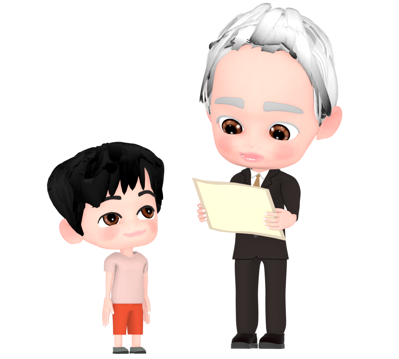 卒業証書を読む先生と受け取る子供のイラスト