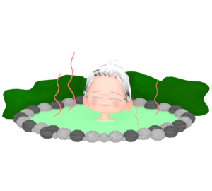 温泉に浸かるおばあちゃんのイラスト