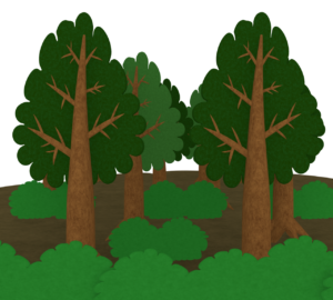 草が生い茂る森の木のイラスト