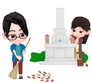 お墓を掃除するイラスト