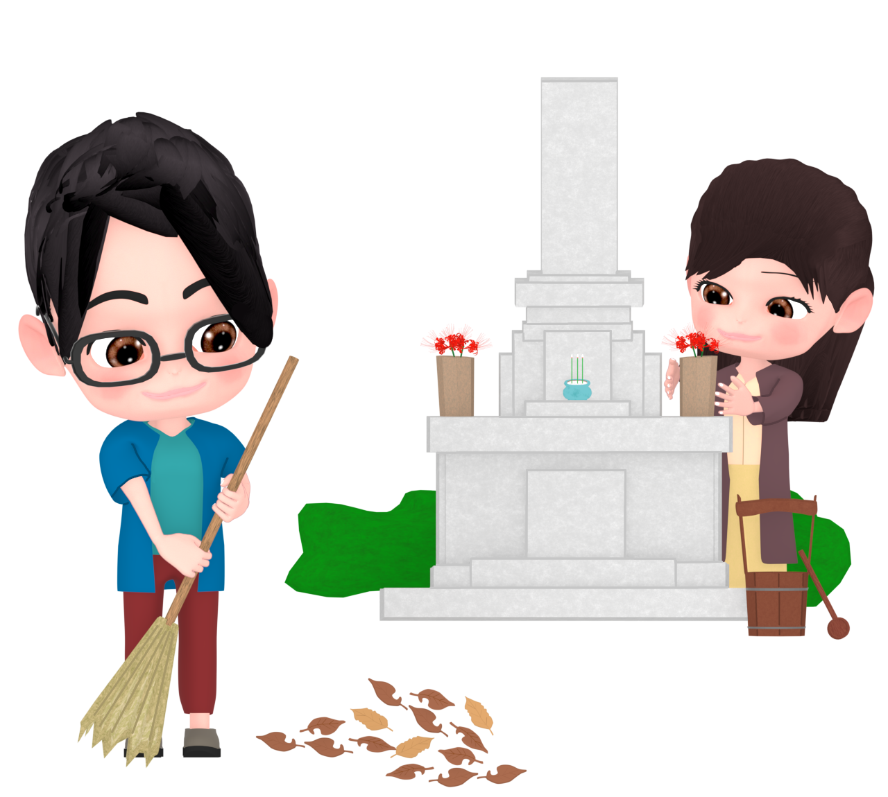 お墓を掃除するイラスト