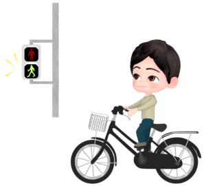 青信号を確認する自転車に乗る人のイラスト