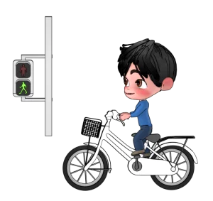 青信号と自転車に乗る男性のイラスト