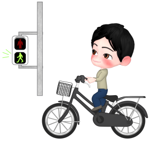 青信号と自転車に乗る男性のイラスト