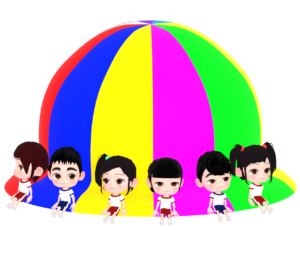パラバルーンを楽しむ園児のイラスト