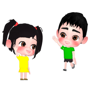 挨拶する男の子と女の子のイラスト