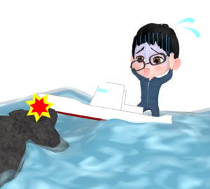 座礁事故を起こした小型船のイラスト