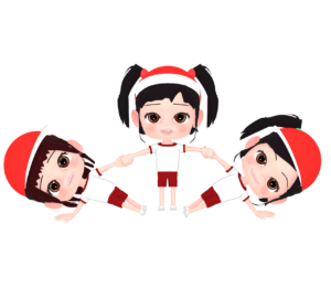 運動会の組体操で扇を作る子供のイラスト（赤組）