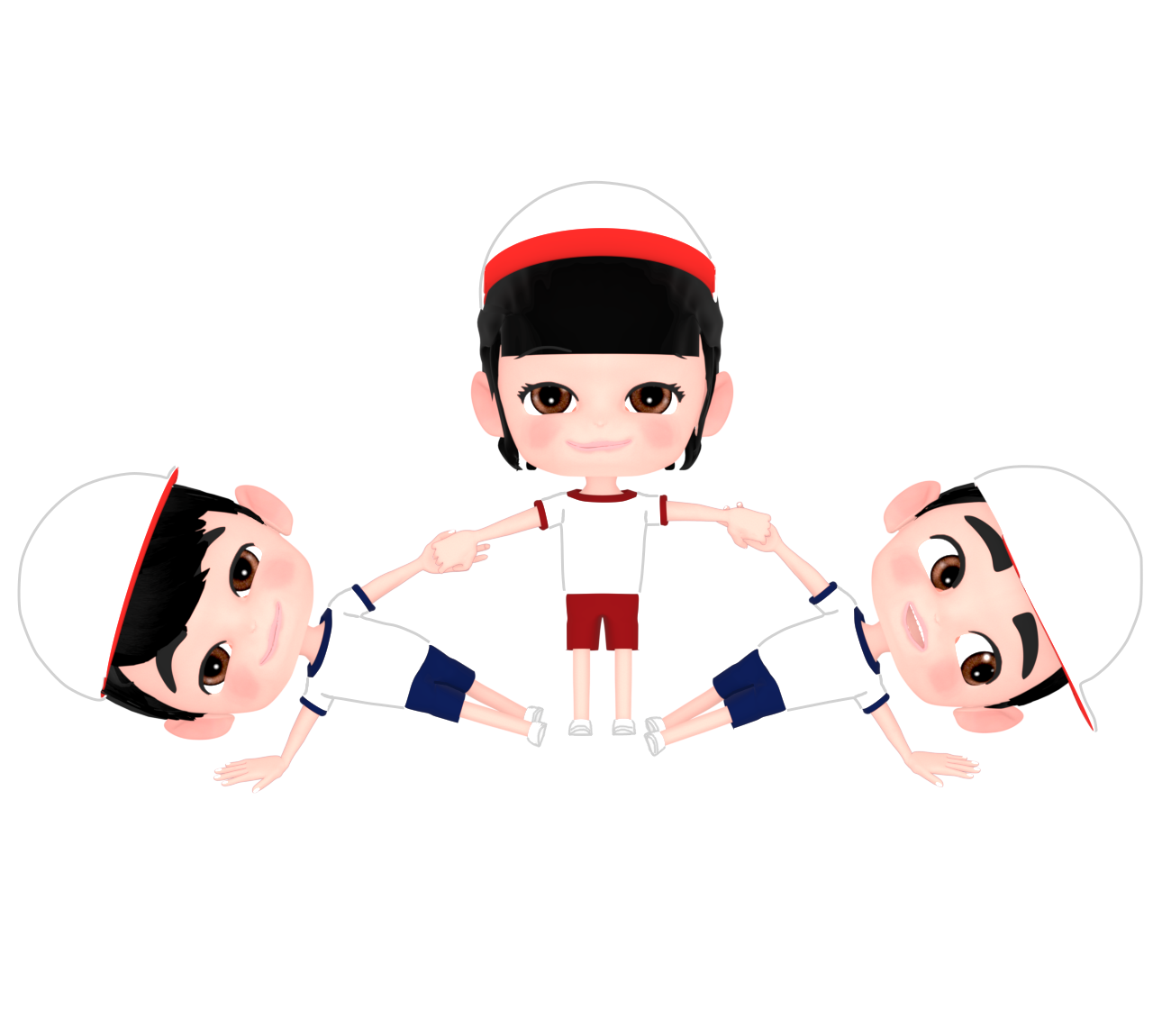 組体操で作る白組の扇のイラスト