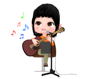 ギターで作曲をする女性のイラスト