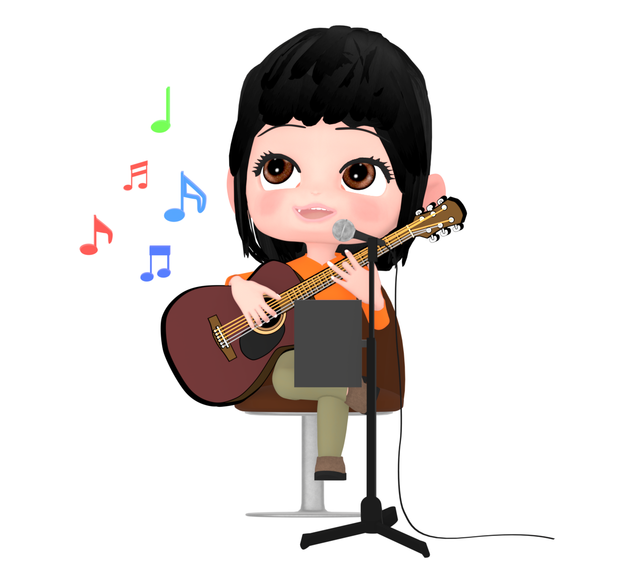 ギターで作曲をする女性のイラスト