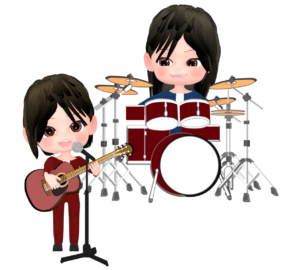 ギターとドラムで演奏をするガールズバンドのイラスト