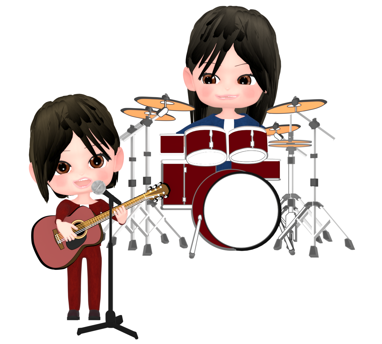 ギターとドラムで演奏をするガールズバンドのイラスト 6 ギターとドラムで演奏をするガールズバンドのイラスト