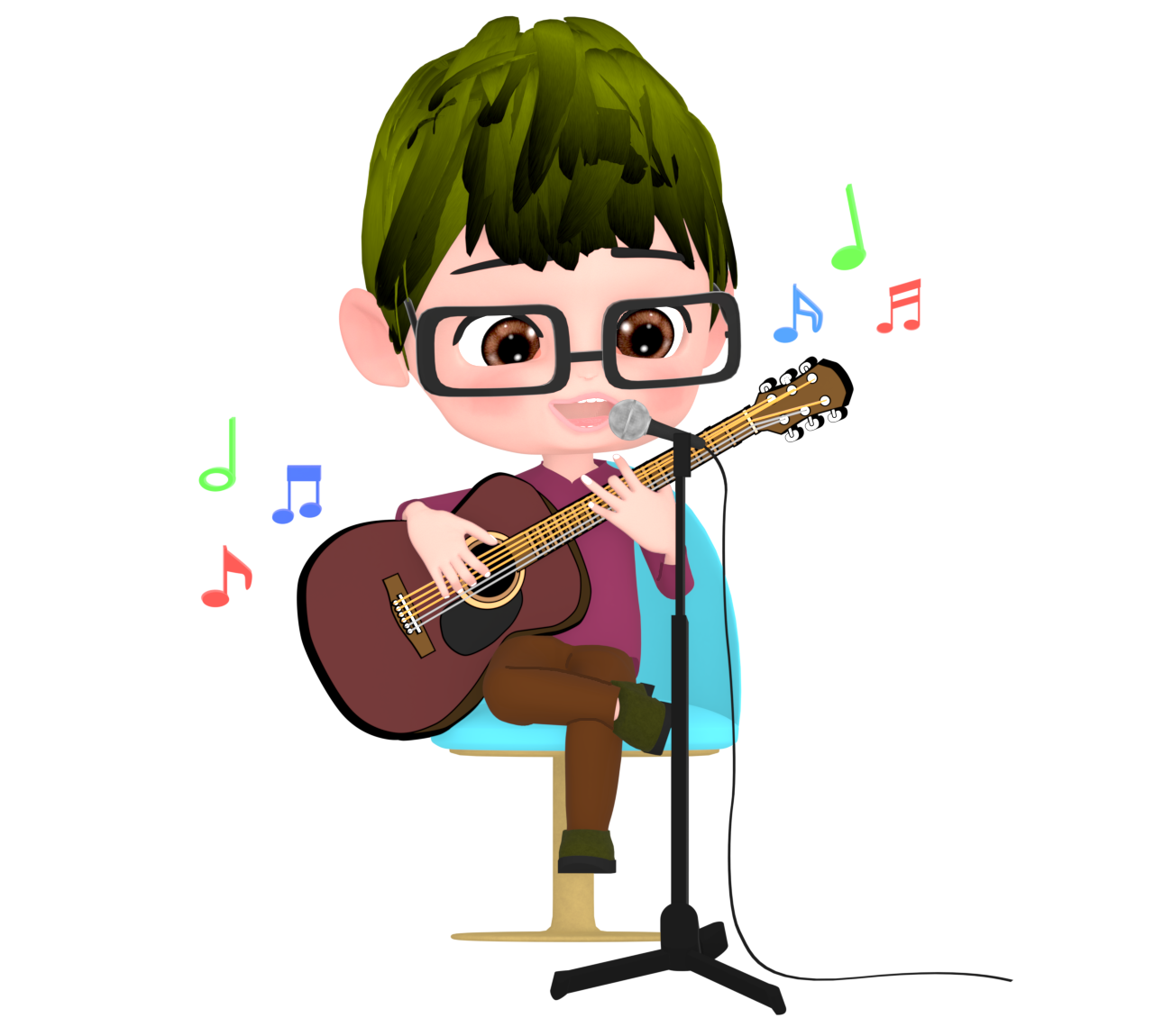 ギターで弾き語りをする男性のイラスト