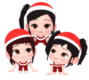 組体操でピラミッドを作る赤組の小学生のイラスト