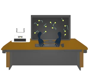 ハッカーに操作されるパソコンのイラスト