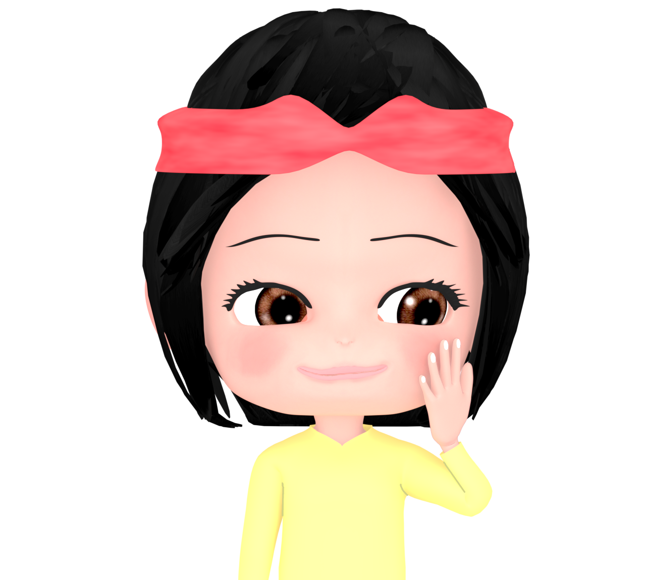 頬に手をあてるヘアバンドをした女性のイラスト