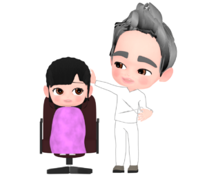 髪を床屋で切る子供のイラスト