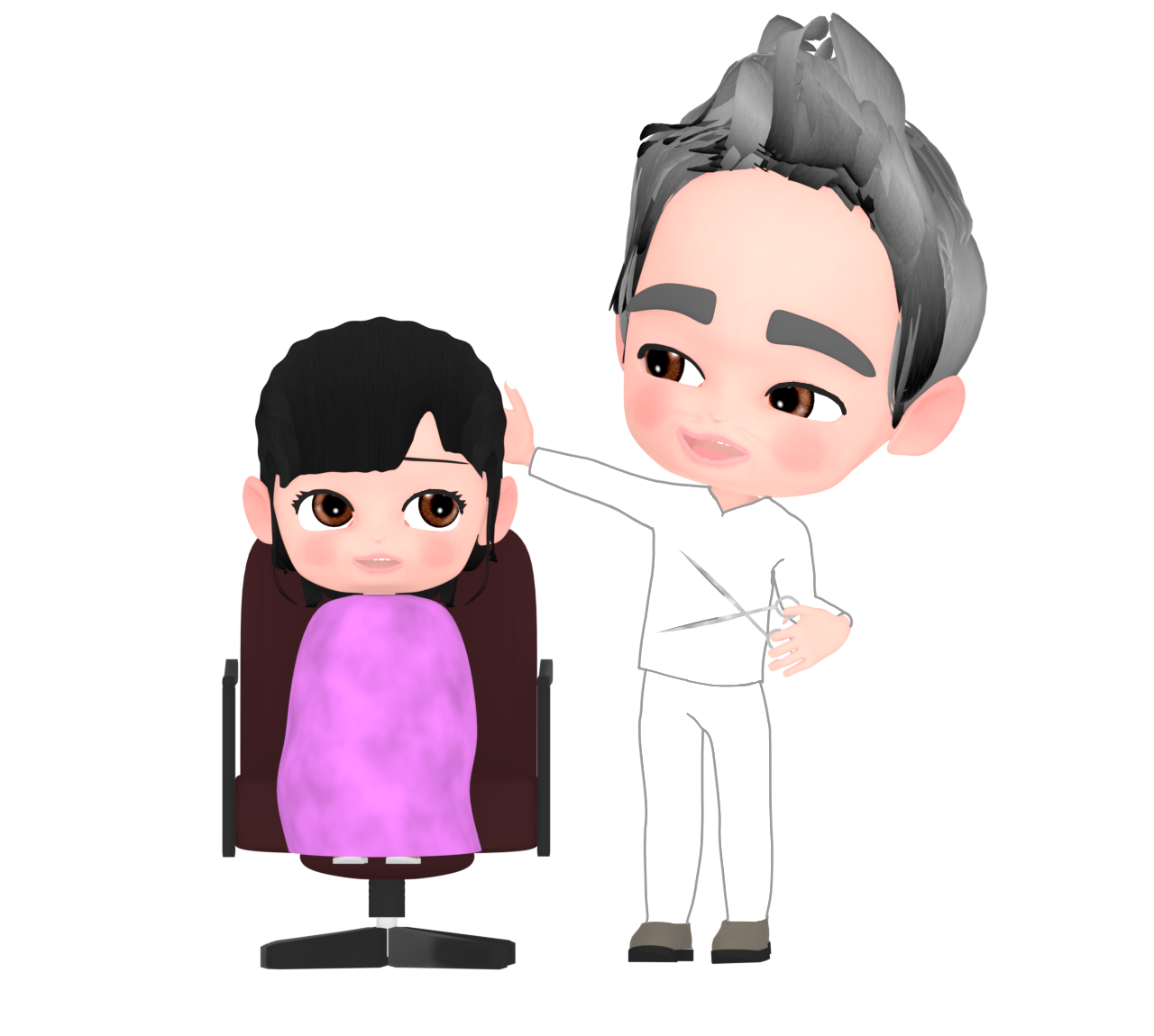 髪を床屋で切る子供のイラスト