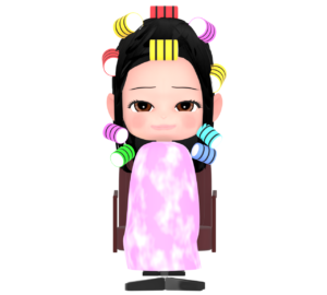 髪にカーラーをつけた女性のイラスト