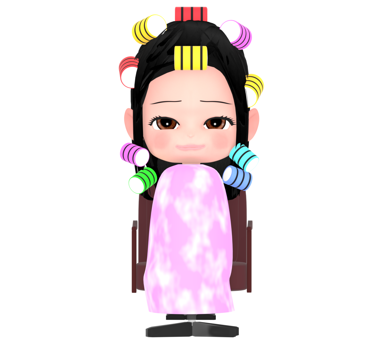 髪にカーラーをつけた女性のイラスト