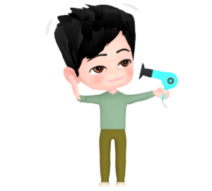 髪をドライヤーで乾かすイラスト