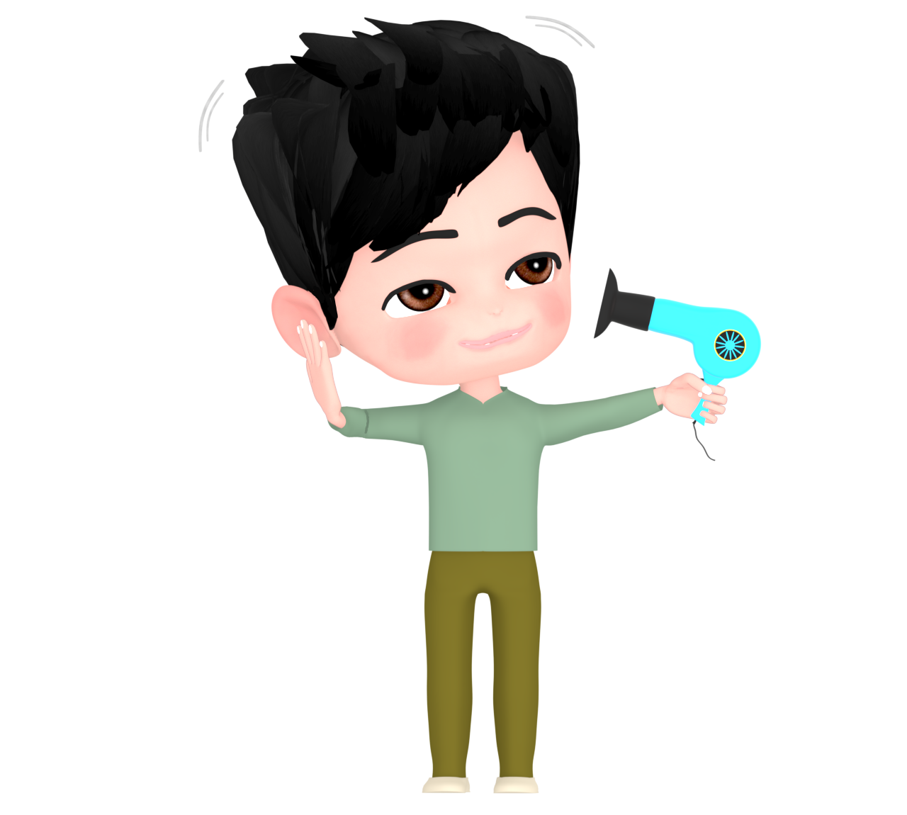 髪をドライヤーで乾かすイラスト