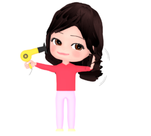 ドライヤーで髪を乾かす女性のイラスト